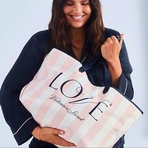 NWT Victoria’s Secret Love Stripe Tote Bag, Pink & White